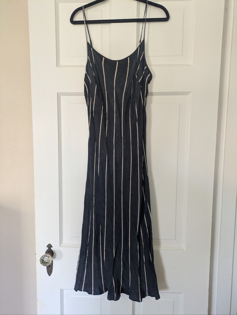 Victoria's Secret Cupro Striped Maxi Slip Dress Blue White Large Adjustable